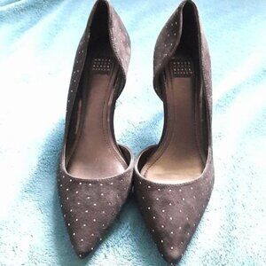 White House Black Market Black Ella Studded Velvet High Heel Open Pumps Size 7.5